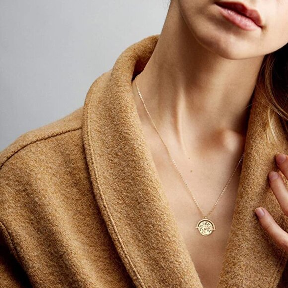 18K Gold Moon Star Lion Evil Eye Pendant Necklace Medallion Paperclip Chain - Picture 3 of 5